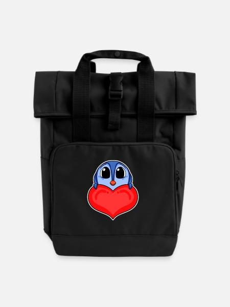 Pinguin mit Herz - Liebe Romantisch - Rolltop Rucksack mit zwei Griffen - Schwarz