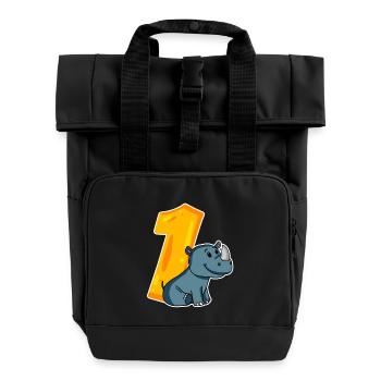 1 year old - Enrollment - Rhinoceros motif - Win - Roll Top Backpack with Two Handles - black - Front