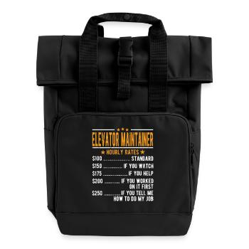 Elevator holder Hourly wage - Roll Top Backpack with Two Handles - black - Front