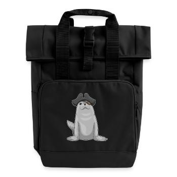 Seehund Pirat Augenklappe - Rolltop Rucksack mit zwei Griffen - Schwarz - Vorne