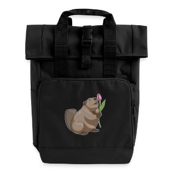 Biber Tulpe  - Rolltop Rucksack mit zwei Griffen - Schwarz - Vorne