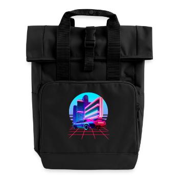 Retro Wave 80s Skyline Electro-Wave Vaporwave - Roll Top Backpack with Two Handles - black - Front