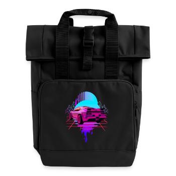 Retro Wave Sports Car Vaporwave - Roll Top Backpack with Two Handles - black - Front