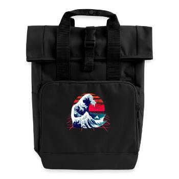 Japanese wave - the Great Wave off Kanagawa - Roll Top Backpack with Two Handles - black - Front