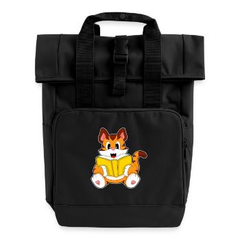 Tiger Nerd Book - Roll Top Backpack with Two Handles - black - Front