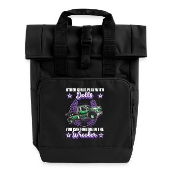 Tow Truck Girls Towing Service Car Profession - Roll Top Backpack with Two Handles - black - Front
