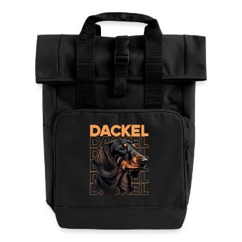 Rauhaardackel Dachshund Hund Hunde Welpe Dackel - Rolltop Rucksack mit zwei Griffen - Schwarz - Vorne
