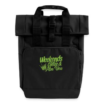 Weekends Coffee and Aloe Vera Plant - Roll Top Backpack with Two Handles - black - Front