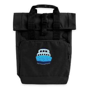 Cruise Ship Design Blue Minimalist - Roll Top Backpack with Two Handles - black - Front