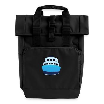 Cruise Ship Design Blue Minimalist - Roll Top Backpack with Two Handles - black - Front