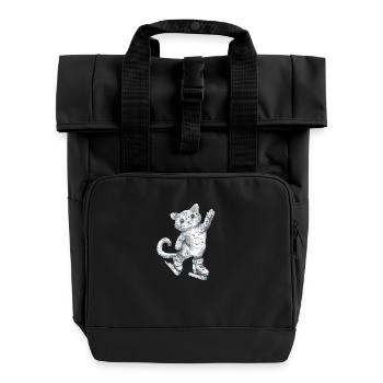 Cat on skates drawing - Roll Top Backpack with Two Handles - black - Front