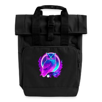 Eule Neon Moon Synthwave - Rolltop Rucksack mit zwei Griffen - Schwarz - Vorne