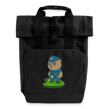 Bär Polizist Sonnenbrille Polizei - Rolltop Rucksack mit zwei Griffen - Schwarz - Vorne