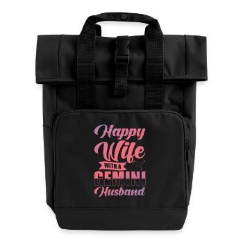 Femme heureuse Gémeaux avec mari Verseau - Sac à dos Roll Top à deux anses - noir - Devant