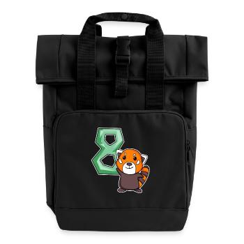 8. Geburtstag Motiv Roter Panda - acht Jahre alt - Rolltop Rucksack mit zwei Griffen - Schwarz - Vorne
