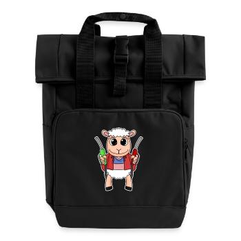 Tankwart Schaf Tankstelle - Rolltop Rucksack mit zwei Griffen - Schwarz - Vorne