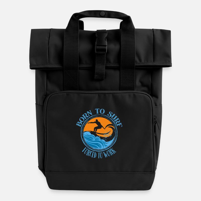 Born to surf forced to work - Surfing Lover Tee - Rolltop Rucksack mit zwei Griffen - Schwarz