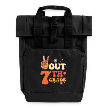 Peace Out 1. Klasse Letzter Schultag - Rolltop Rucksack mit zwei Griffen - Schwarz - Vorne