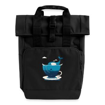Whale in teacup - Roll Top Backpack with Two Handles - black - Front
