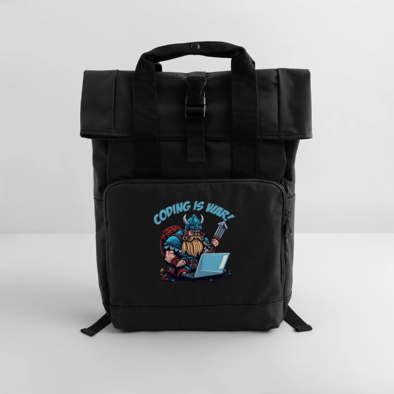 "Coding is war" Vikings Roll Top Backpack with Two Handles