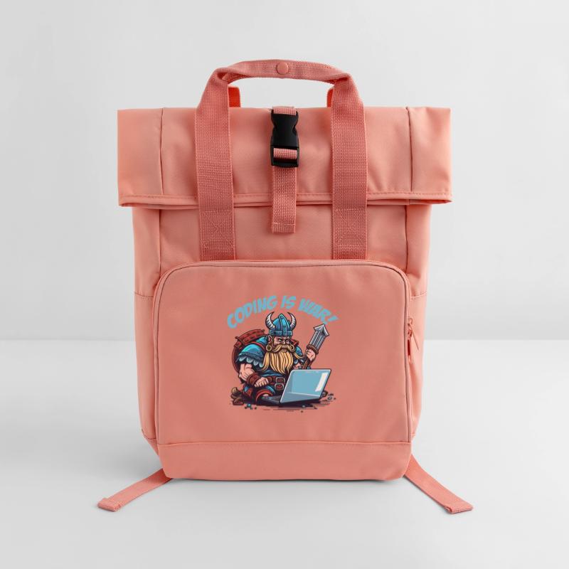 "Coding is war" Vikings Roll Top Backpack with Two Handles