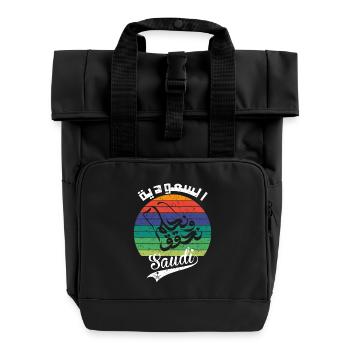 Saudi Arabia National Day KSA Retro Vintage - Roll Top Backpack with Two Handles - black - Front