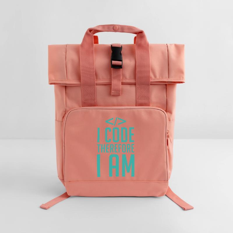 Programmer Developer Coder Code Roll Top Backpack with Two Handles