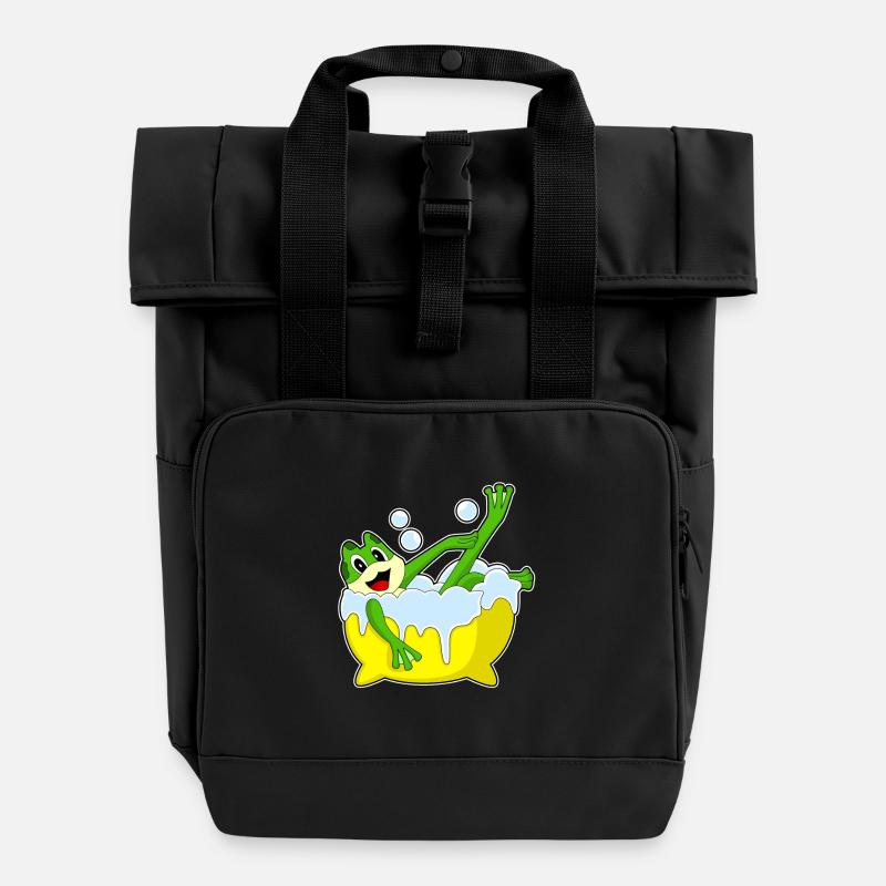 Frog Bathing Bathtub - Roll Top Backpack with Two Handles - black