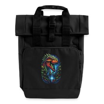 T-Rex Dino in Green Paradise Fantasy Art - Roll Top Backpack with Two Handles - black - Front