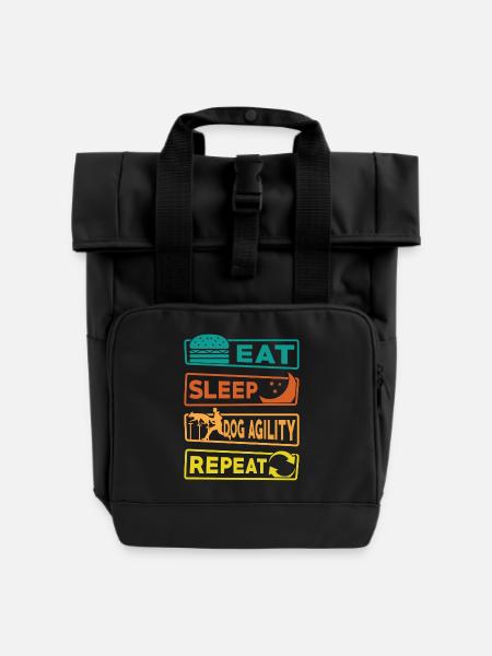 Eat Sleep Dog Agility Repeat - Rolltop Rucksack mit zwei Griffen - Schwarz