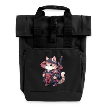 Asia Cat Japanese Samurai Samurai - Roll Top Backpack with Two Handles - black - Front