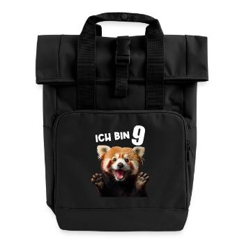 9 Jahre Kleiner Roter Panda Pandas 9. Geburtstag - Rolltop Rucksack mit zwei Griffen - Schwarz - Vorne