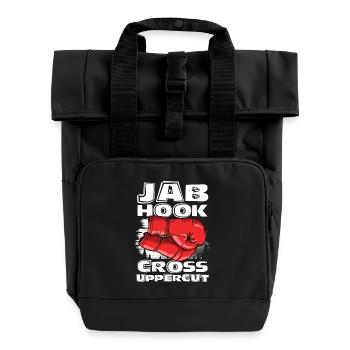 Jab hook cross uppercut - Rolltop Rucksack mit zwei Griffen - Schwarz - Vorne