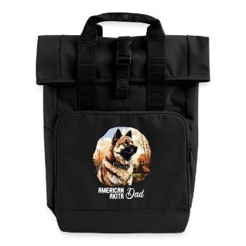 Dog American Akita - Roll Top Backpack with Two Handles - black - Front