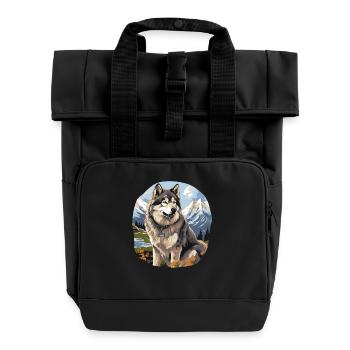 Hund Alaskan Malamute - Rolltop Rucksack mit zwei Griffen - Schwarz - Vorne