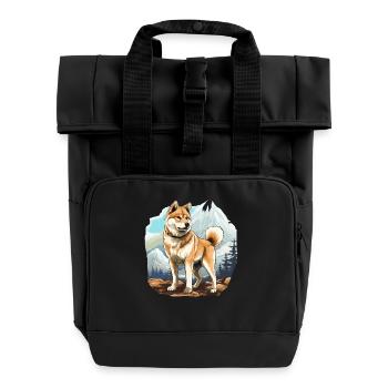 Dog Akita Inu - Roll Top Backpack with Two Handles - black - Front
