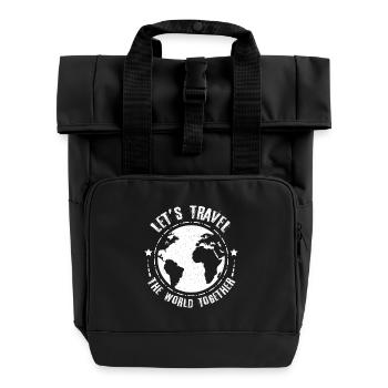 Let's travel the world together, couple traveling - Roll Top Backpack with Two Handles - black - Front