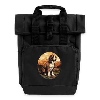 Dog St. Bernard - Roll Top Backpack with Two Handles - black - Front