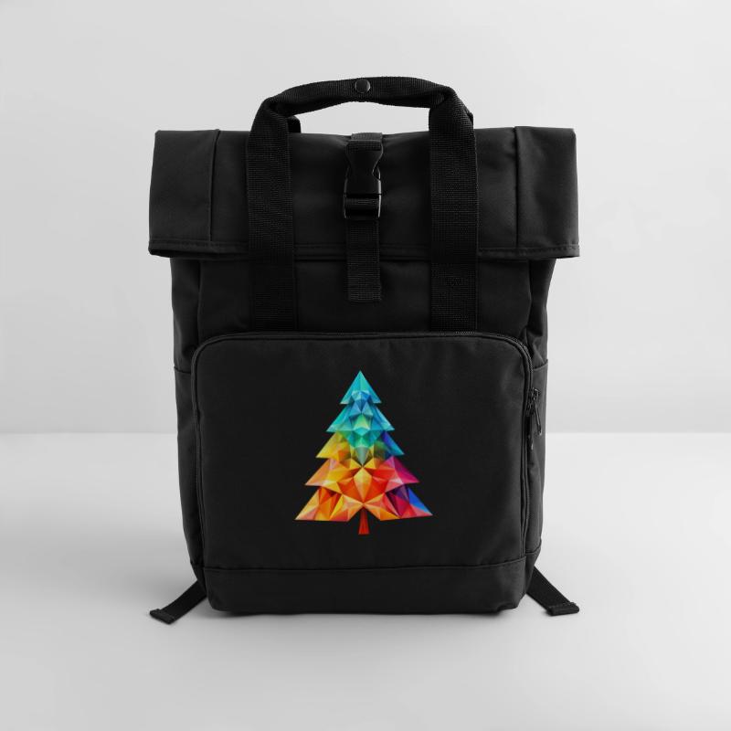 Versatile Magic: Colorful Polygon Christmas Tree Roll Top Backpack with Two Handles