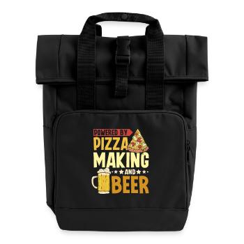 Powered by pizza making and beer - Roll Top Backpack with Two Handles - black - Front
