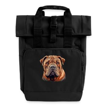 Shar Pei - Roll Top Backpack with Two Handles - black - Front