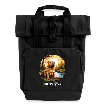 Shar Pei - Roll Top Backpack with Two Handles - black - Front