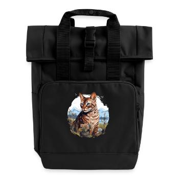 Bengal Cat - Roll Top Backpack with Two Handles - black - Front