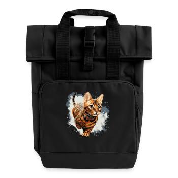 Bengal Cat - Roll Top Backpack with Two Handles - black - Front