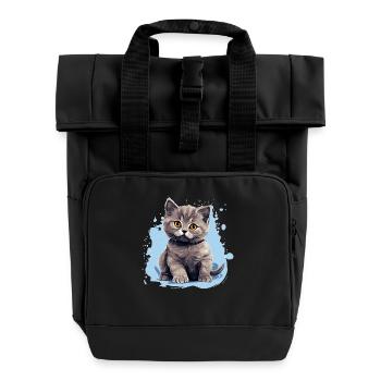 British Shorthair - Roll Top Backpack with Two Handles - black - Front