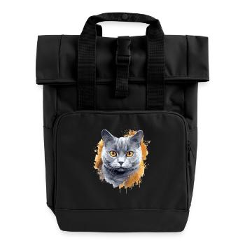 British Shorthair - Roll Top Backpack with Two Handles - black - Front