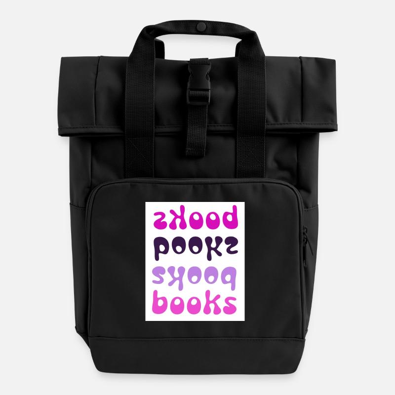 BücherBücherBücherbücher Aufkleber - Rolltop Rucksack mit zwei Griffen - Schwarz