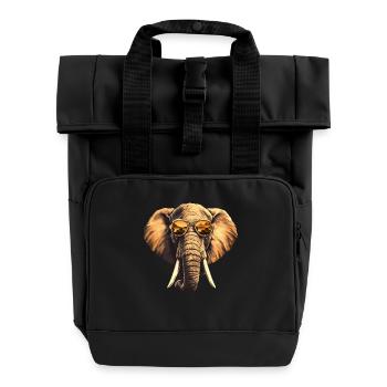 Stilvoller Afrikanischer Elefant mit Sonnenbrille - Rolltop Rucksack mit zwei Griffen - Schwarz - Vorne