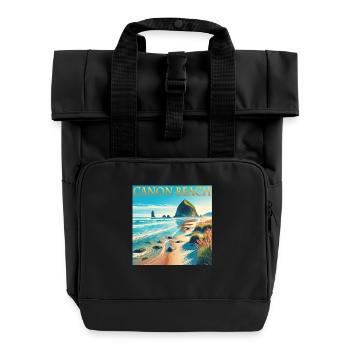 Cannon Beach Oregon Beach Vacation Design - Roll Top Backpack with Two Handles - black - Front