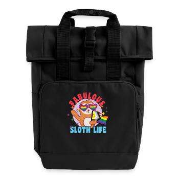 Fabelhaftes Faultier-Leben mit LGBT-Flagge - Rolltop Rucksack mit zwei Griffen - Schwarz - Vorne